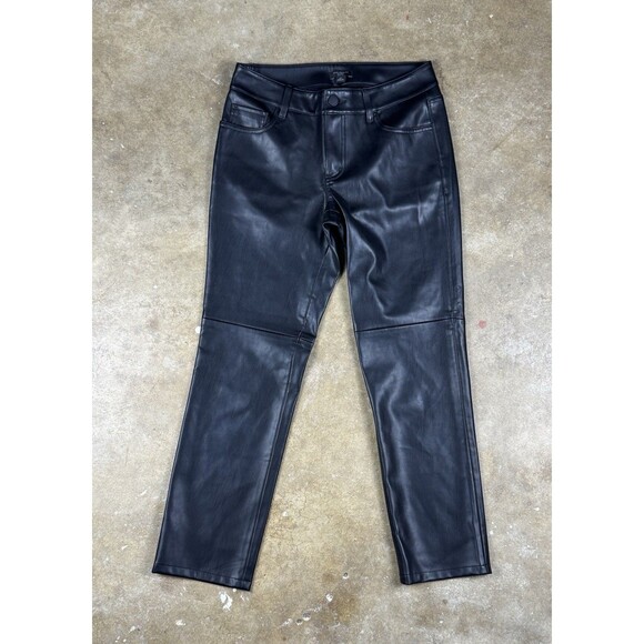 Ann Taylor Factory Faux Leather Pants Women 00P‎ Black Slim Fit Ankle - Picture 1 of 8